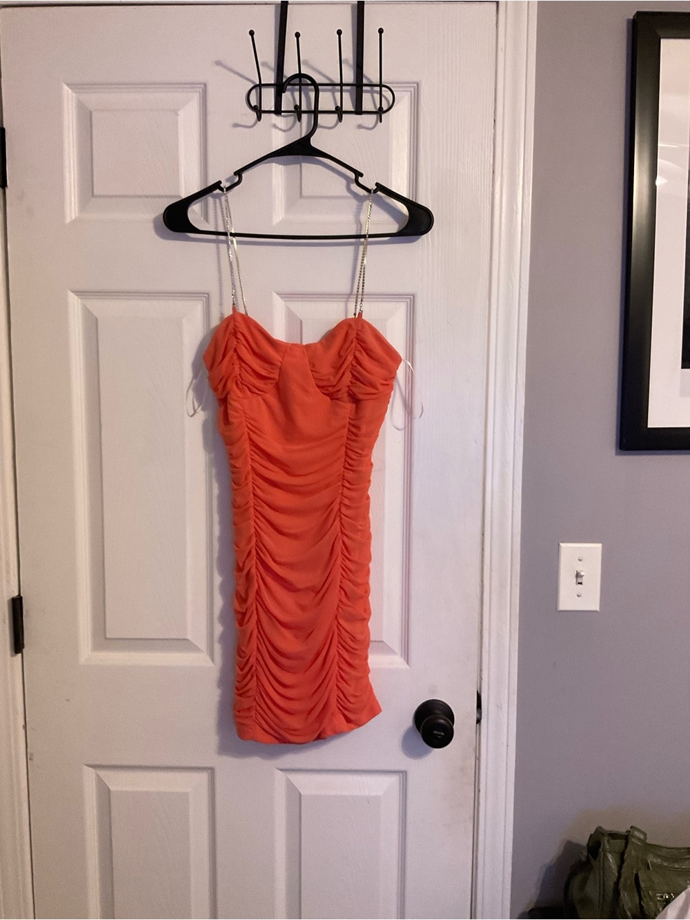 SHEIN Orange Ruched Mini Dress with Chain Straps